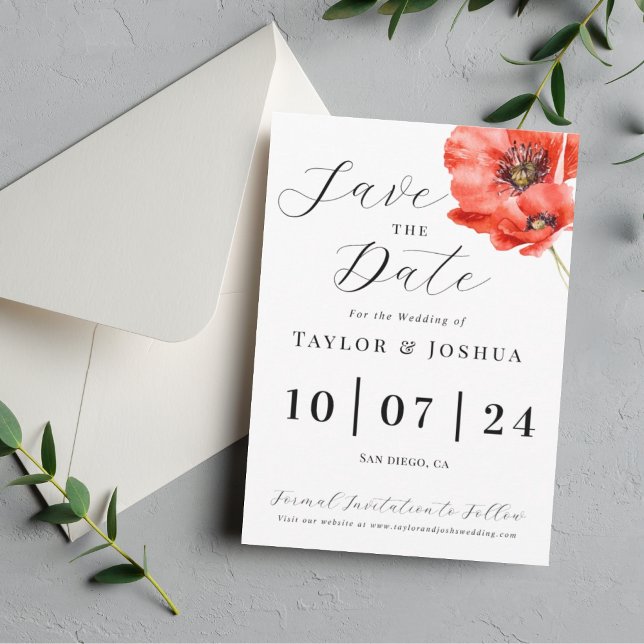 Modern Red Poppy Wedding Save the Date | Floral |  (Creator Uploaded)
