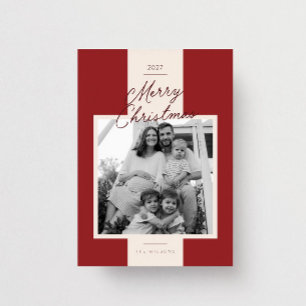 Modern Red Preppy Stripe Family Photo Christmas Holiday Card