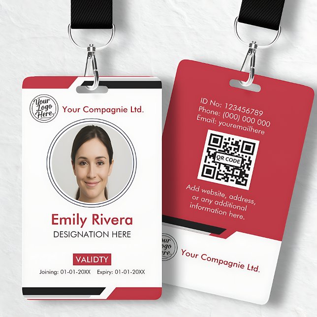 Modern Red Professional Photo ID Card ID Badge (Modern Red Professional Photo ID Card Badge)