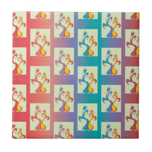 Modern Red, purple and blue Tulip Couple pattern Ceramic Tile