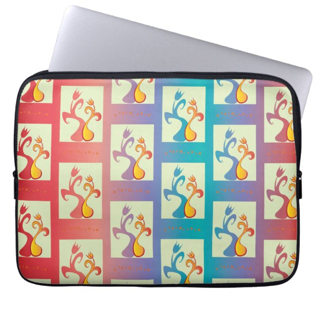 Modern Red, purple and blue Tulip Couple pattern Laptop Sleeve (Front)