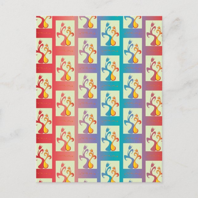 Modern Red, purple and blue Tulip Couple pattern Postcard (Front)