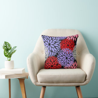 Modern Red Purple Pink Dahlia Floral Cushion