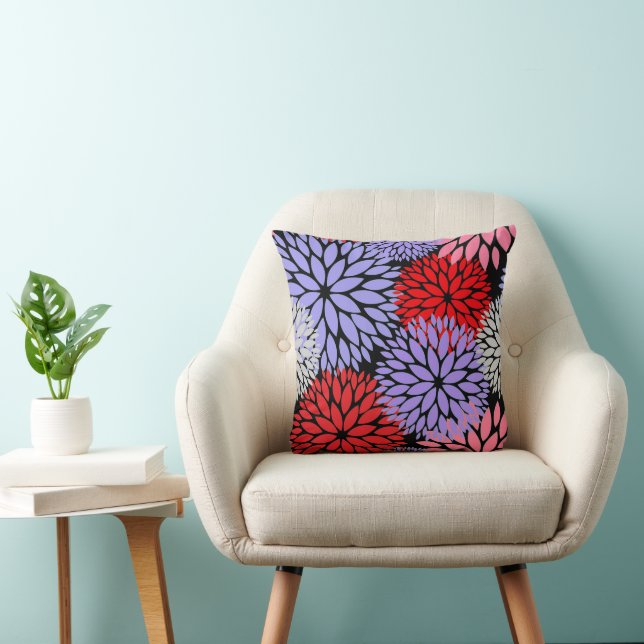 Modern Red Purple Pink Dahlia Floral Cushion (Chair)