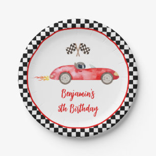 Modern Red Race Car Birthday Paper Plate
