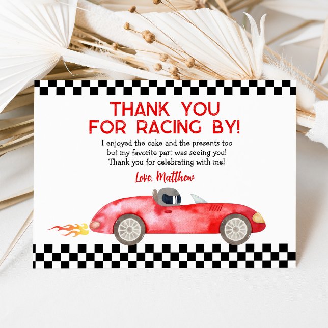 Modern Red Race Car Birthday Thank You Card (Creator Uploaded)
