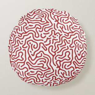 Modern Red Reaction Diffusion Organic Abstract Pat Round Cushion
