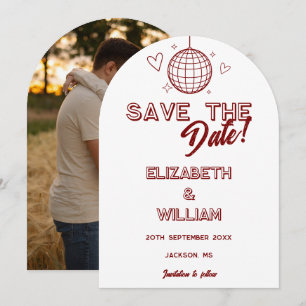 Modern Red Retro Disco Groovy Photo Wedding Save The Date
