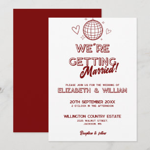 Modern Red Retro Disco Groovy Wedding Invitation