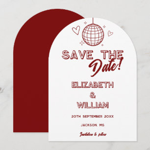 Modern Red Retro Disco Groovy Wedding Save The Date