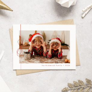 Modern Red Ribbon Christmas Photo Holiday Card