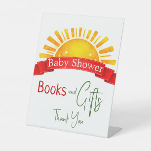 Modern Red Riboon Books and Gifts Party Tabletop Pedestal Sign