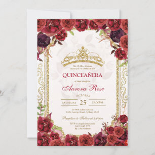Modern Red Rose Floral Quinceanera Invitation