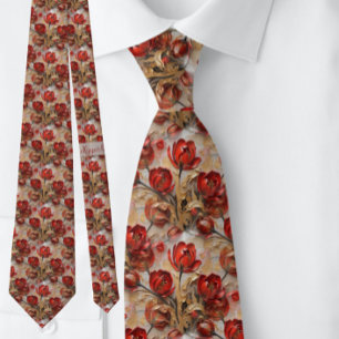 Modern Red Rose Flowers Elegant Tie