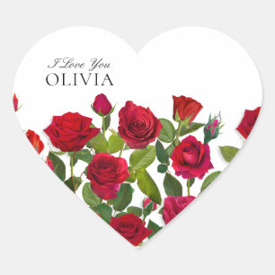 Modern Red Rose Minimalist Name I Love You Heart Sticker