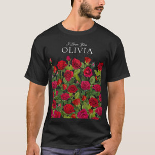 Modern Red Rose Minimalist Name I Love You T-Shirt