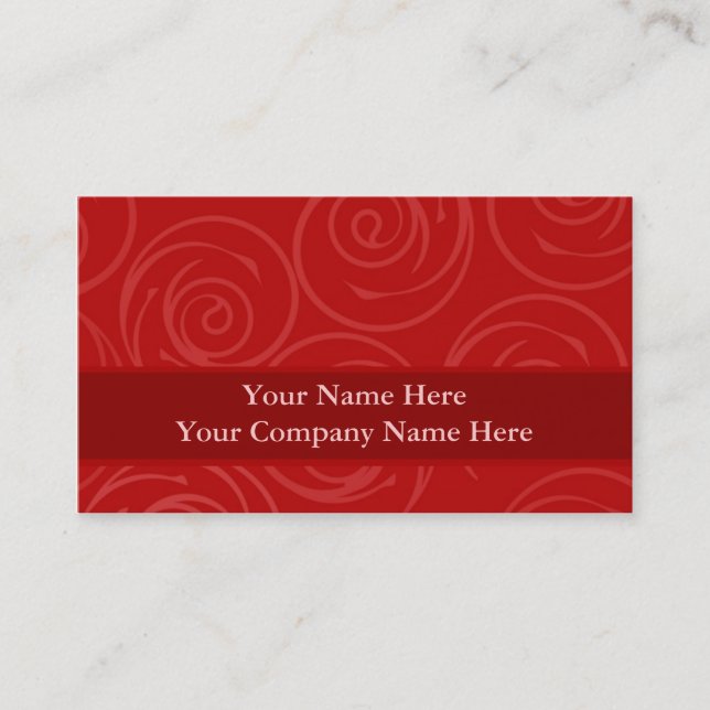 Modern Red Rose Swirls Damask Template Business Card (Front)
