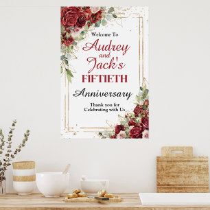 Modern Red Roses Anniversary Welcome Sign