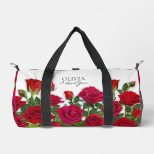 Modern Red Roses Garden Minimalist I Love Name Duffle Bag