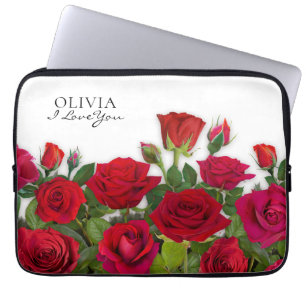 Modern Red Roses Garden Minimalist Name Laptop Sleeve