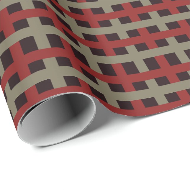 Modern Red Sage Black Christmas Plaid Wrapping Paper (Roll Corner)