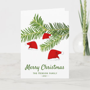 Modern Red Santa Hat Pine Merry Christmas  Holiday Card
