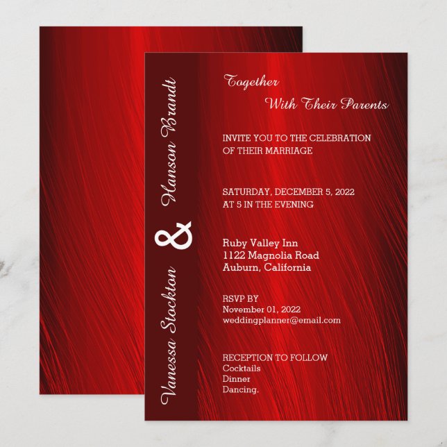 Modern Red Satin Wedding Invitation (Front/Back)