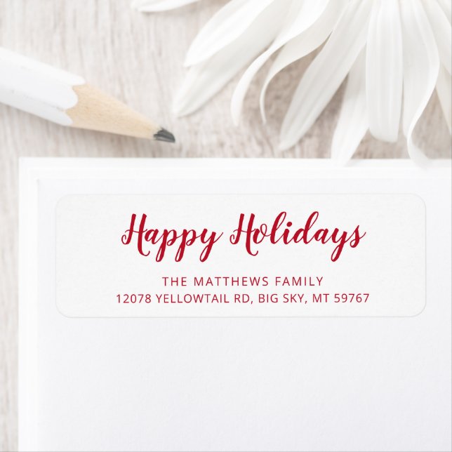 Modern Red Script Christmas Return Address Label (Insitu)