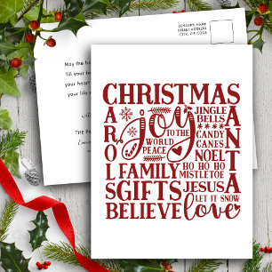 Modern Red Script Fun Christmas Subway Art Simple  Holiday Postcard