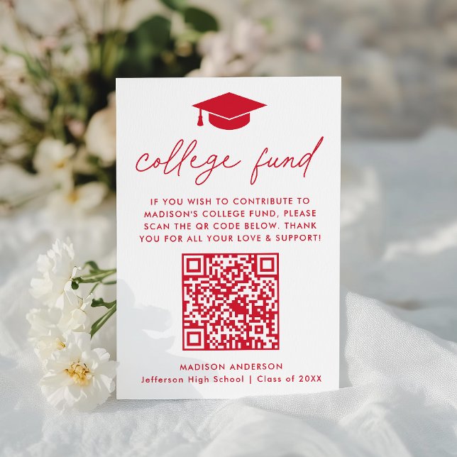 Modern Red Script Graduation College Fund Enclosure Card (Creator Uploaded)