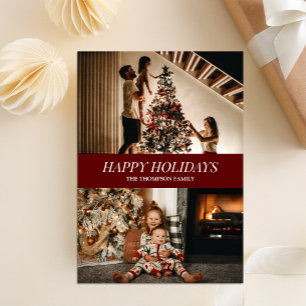 Modern Red Script Happy Holidays Christmas Photo  Holiday Card