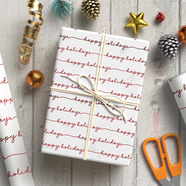 Modern Red Script Happy Holidays Wrapping Paper (Creator Uploaded)