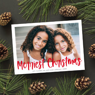 Modern Red Script Merriest Christmas Photo Holiday