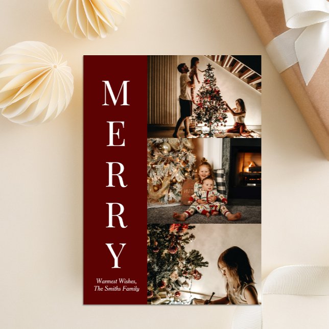 Modern Red Script Merry Christmas Photo Holiday Card (Creator Uploaded)