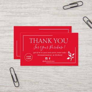 Modern Red script order thank you Business Card