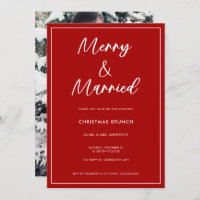Modern Red Script Photo Merry Married Christmas