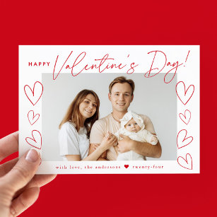 Modern Red Script Valentine's Day Photo Holiday Card