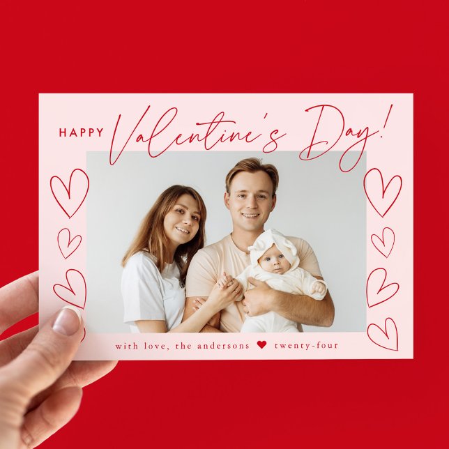 Modern Red Script Valentine's Day Photo Holiday Card (Creator Uploaded)