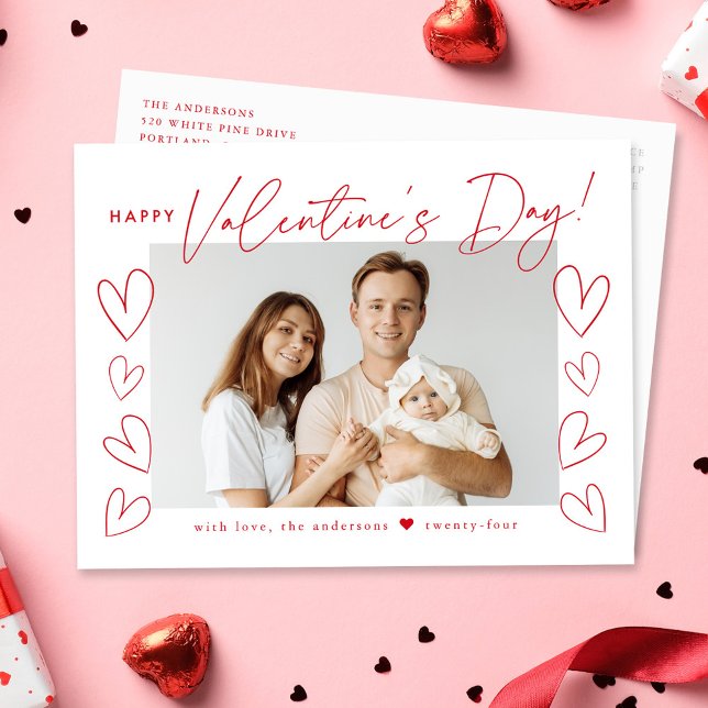 Modern Red Script Valentine's Day Photo Holiday Postcard (Creator Uploaded)