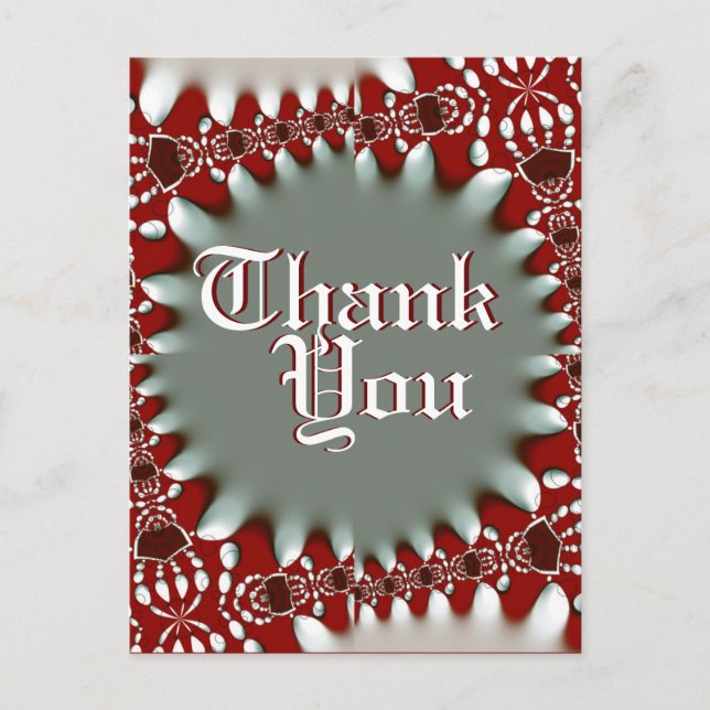 Modern Red+Silver Batik Thank You Postcard (Front)