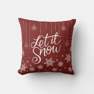 Modern Red, Silver Merry Christmas Snowflakes Cushion
