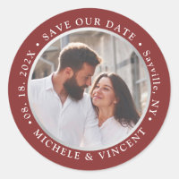 Modern Red Silver Photo Save The Date