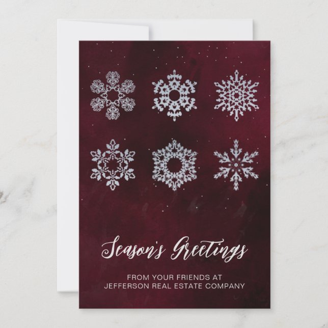 Modern Red Silver Snowflakes Business  Holiday Card (Front)