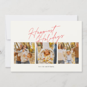 modern red simple 4 photo collage happy holiday card