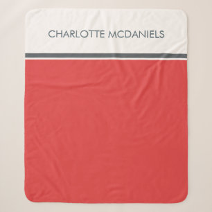 Modern Red Simple Personalised Name Sherpa Blanket