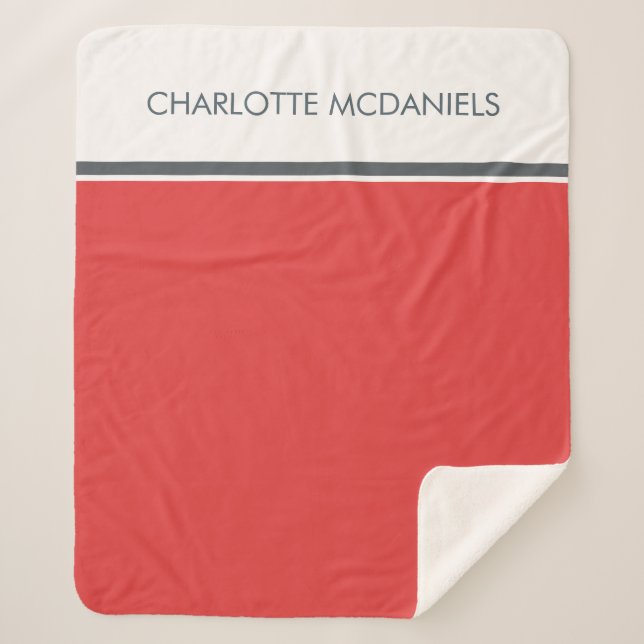 Modern Red Simple Personalised Name    Sherpa Blanket (Front)