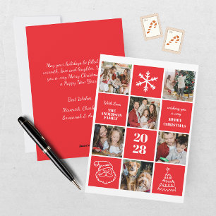 Modern Red Six Photo Collage Christmas Holiday Card