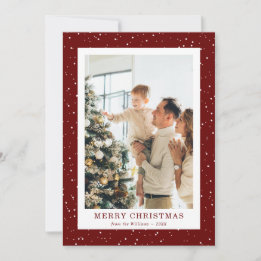 Modern Red Snow Photo Christmas Card