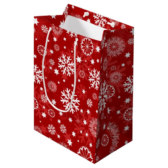 Modern Red Snowflake Christmas Holiday Gift Bag (Front Angled)