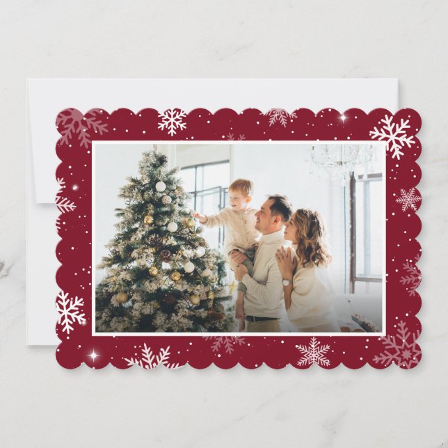 Modern Red Snowflake Merry Christmas Photo Holiday Card (Front)